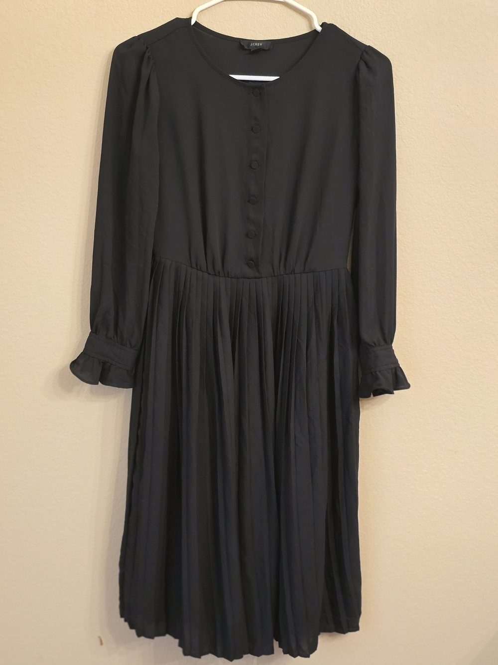 J. Crew Black Long-Sleeve Pleated Midi Dress